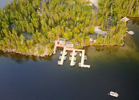 Aerial View Of The Lodge And Boats